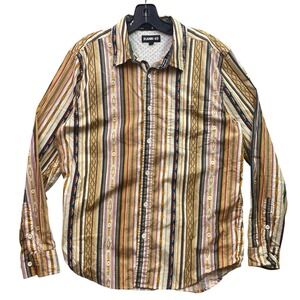 RANK.45 Shirt Mens Medium Striped‎ Country Western Button Down Academia Preppy